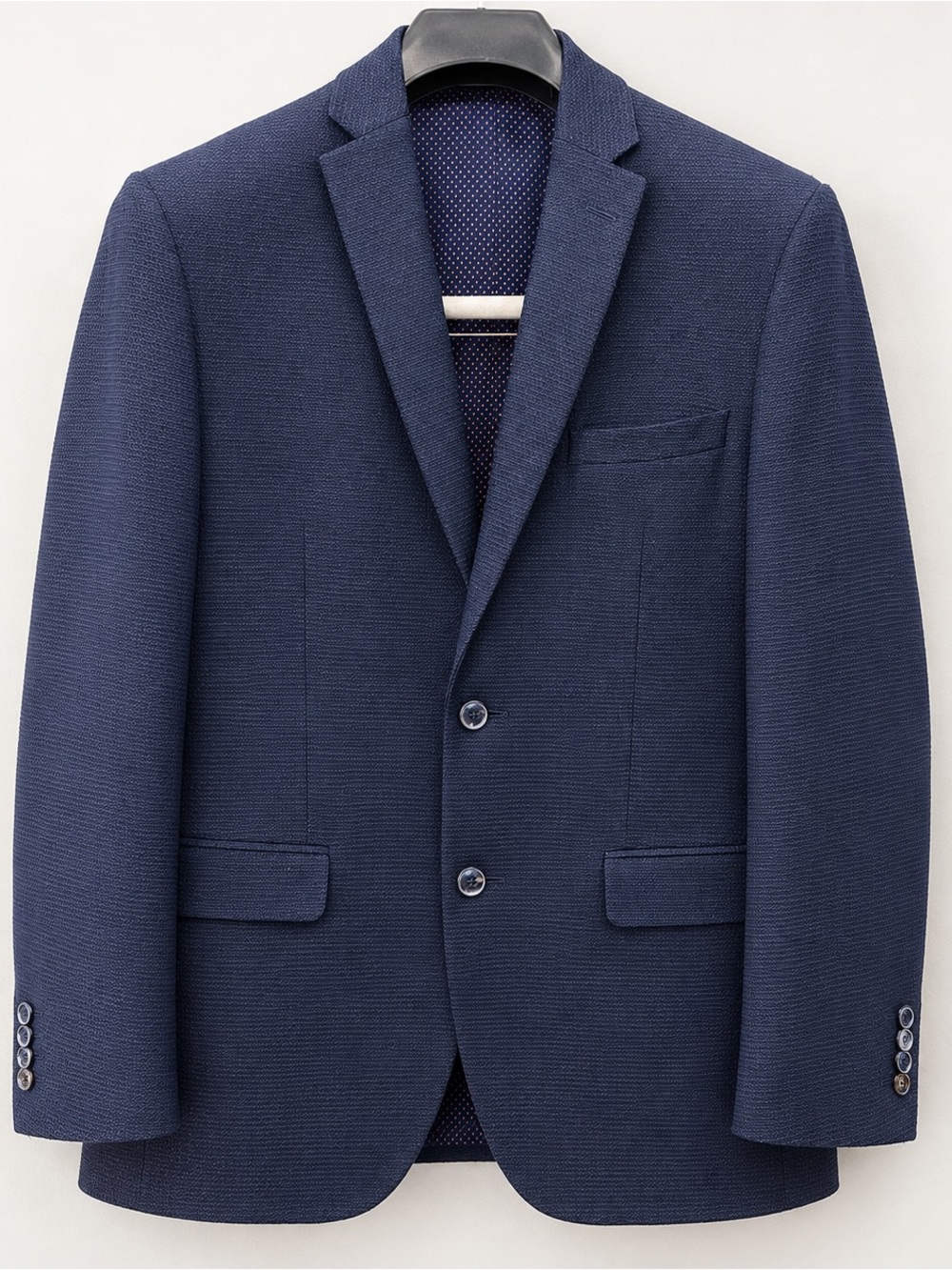 Men's Tailored Navy Textured Two-Button Blazer